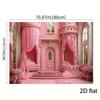 2D Fairy Tale Pink Castle Backdrop, Elegant Floral Princess Palace Background for Birthday & Studio