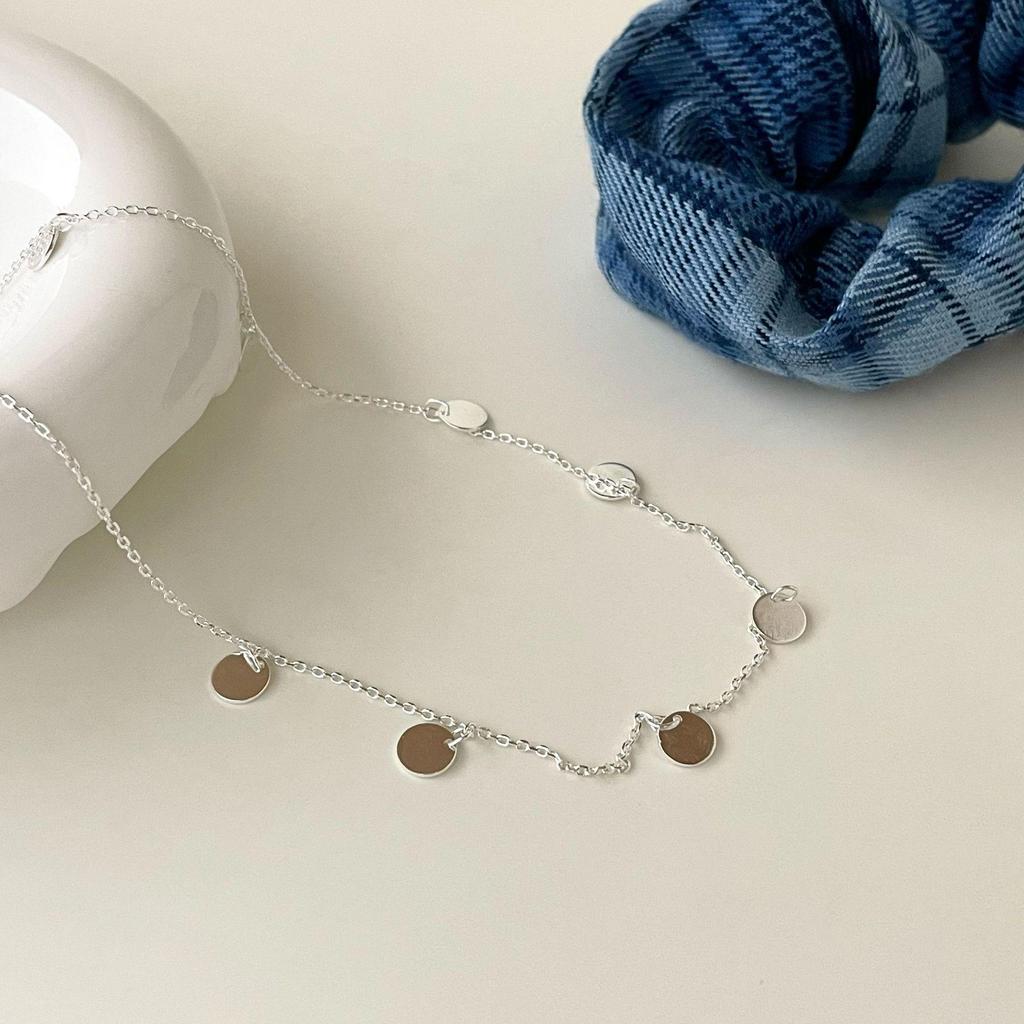 Su Chuang S925 Sterling Silver Round Pendant Necklace for Girls - High-End Fashionable Versatile Ins Style Collarbone Chain
