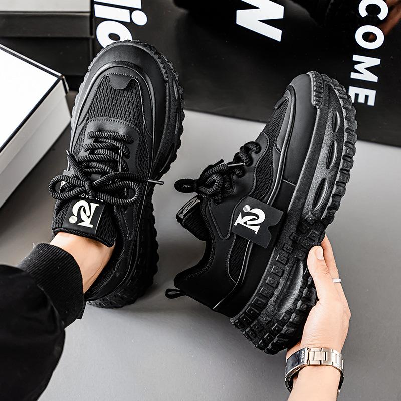 

Summer men s shoes new breathable mesh sports shoes men s trend versatile thick sole heightening casual black shoes 39