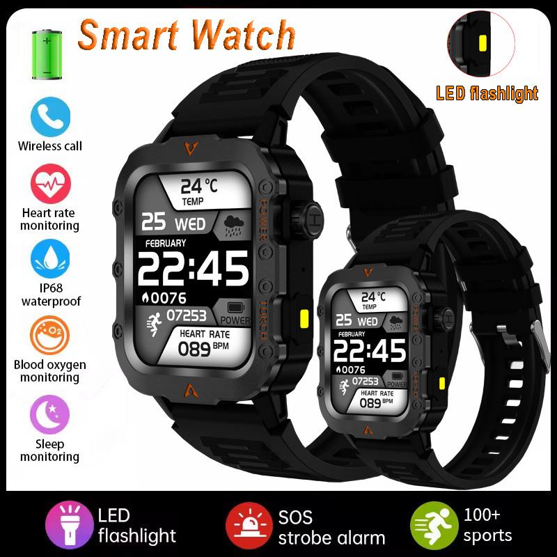 New Men's BT Call Smart Watch LED Flashlight Outdoor Sports Fitness Tracking Smartwatch Wristwatch Health Monitoring Watch