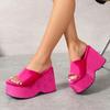 Fashion Large Women's Thick Soled Sandals 2025 New European and American Sexy Suede Wedge Heel High Heels Casual Beach Sandals