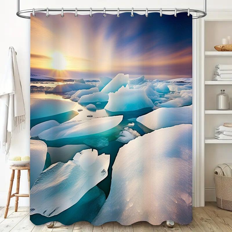Iceberg Shower Curtain Waterproof Printed Customized for Bathroom Decor Home Decoration Blue Ocean Sun Rays