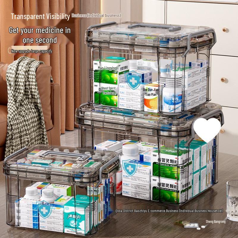 Large Multi-Layer Transparent Family Medicine Box and First Aid Kit