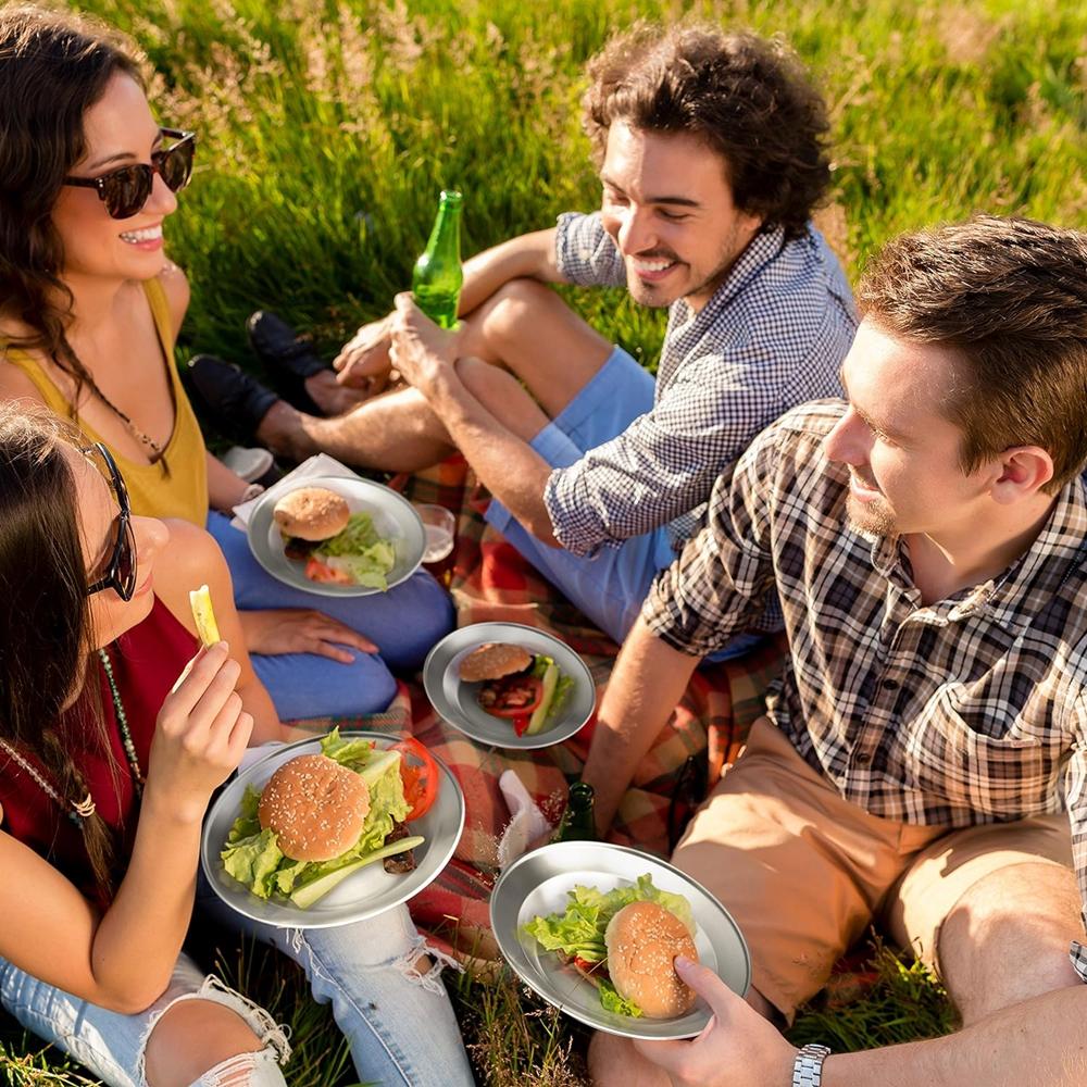 1PC Stainless Steel Plate 8in Ultra-Portable Dinnerware Metal Dinner Plates for Kids Toddlers Grate for Outdoor Camping Picnic