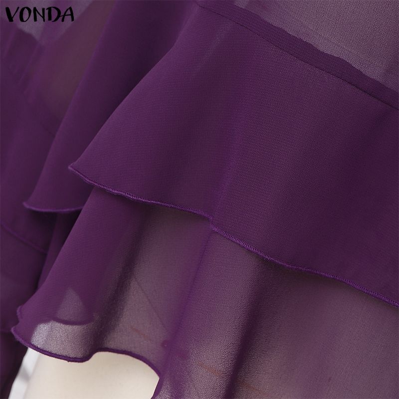 VONDA Blusa casual da donna con scollo rotondo, maniche lunghe, in rete e pizzo, trasparente, con balze
