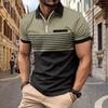 Summer Casual Polo Shirt with Zip – Men’s Printed Striped Short-Sleeved T-Shirt