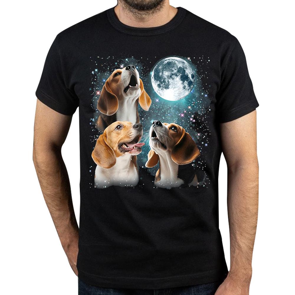 Funny 3 Beagle Moon Howling Beagle Head Dog Fathers Day Puppy T Shirt Men Cotton Tshirt Streetwear Short Sleeve Swimming Tshirt