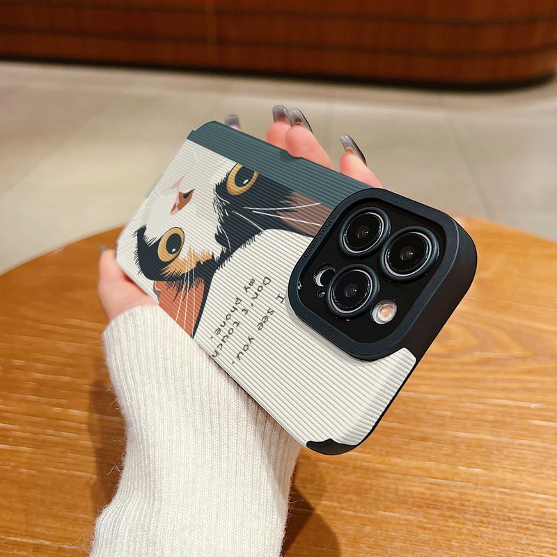 Vertikales Narbenleder-Schale [Fass mein Telefon nicht an] Bedrucktes Cover Gemustertes Weiches Silikon-Case mit Kameraobjektiv Vollschutz für iPhone