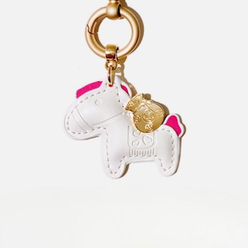 Women Leather Charms Bag Pendant KeyChain Cartoon Pony Rocking Horses Keyring Cute Animal Ornament Accessories