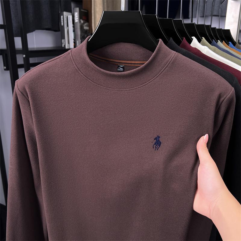 Men's Winter Fleece Hoodie Casual High-End Round Neck T-Shirt 2025 Thick Base Layer