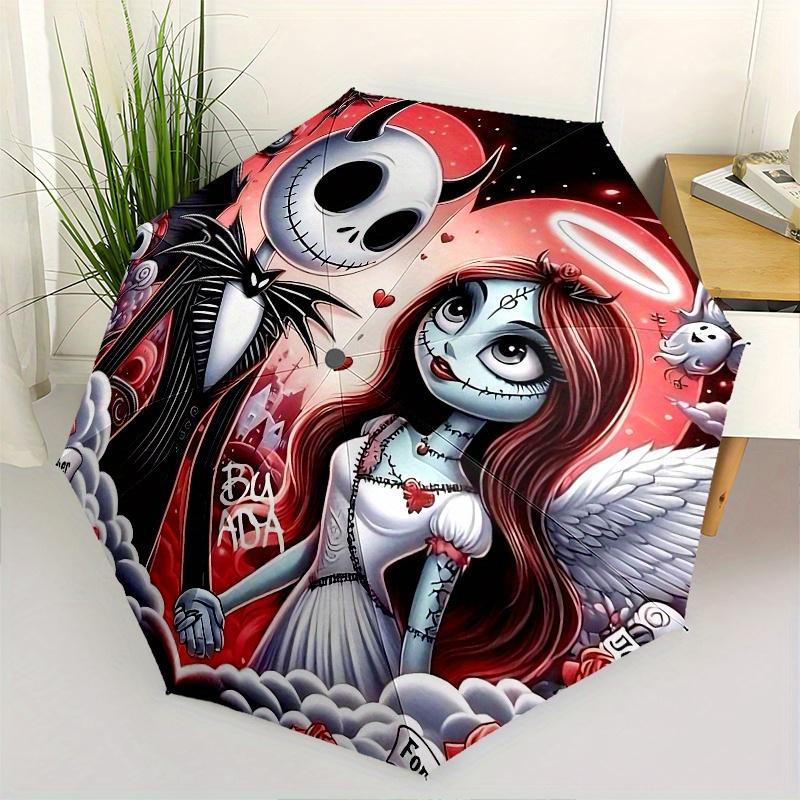 

1 Auto Open Jack Skellington, Sally Themed Colorful 8-rib Portable Umbrella for Men and Women, A Compact Commuting Companion Suitable for Da