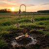 Flower Shape Three Calla Lilies Sculpture Rustic Floral Stake Ornament Garden Sculpture  Plant