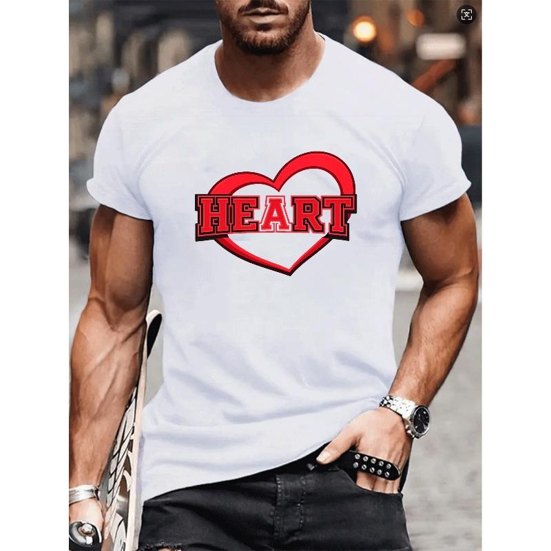 European Sizes Red Heart Art | Easy and Fashionable Men'S Round-Neck Short-Sleeved T-Shirt with Print Pattern, Light and Comfortable, Casual Fit
