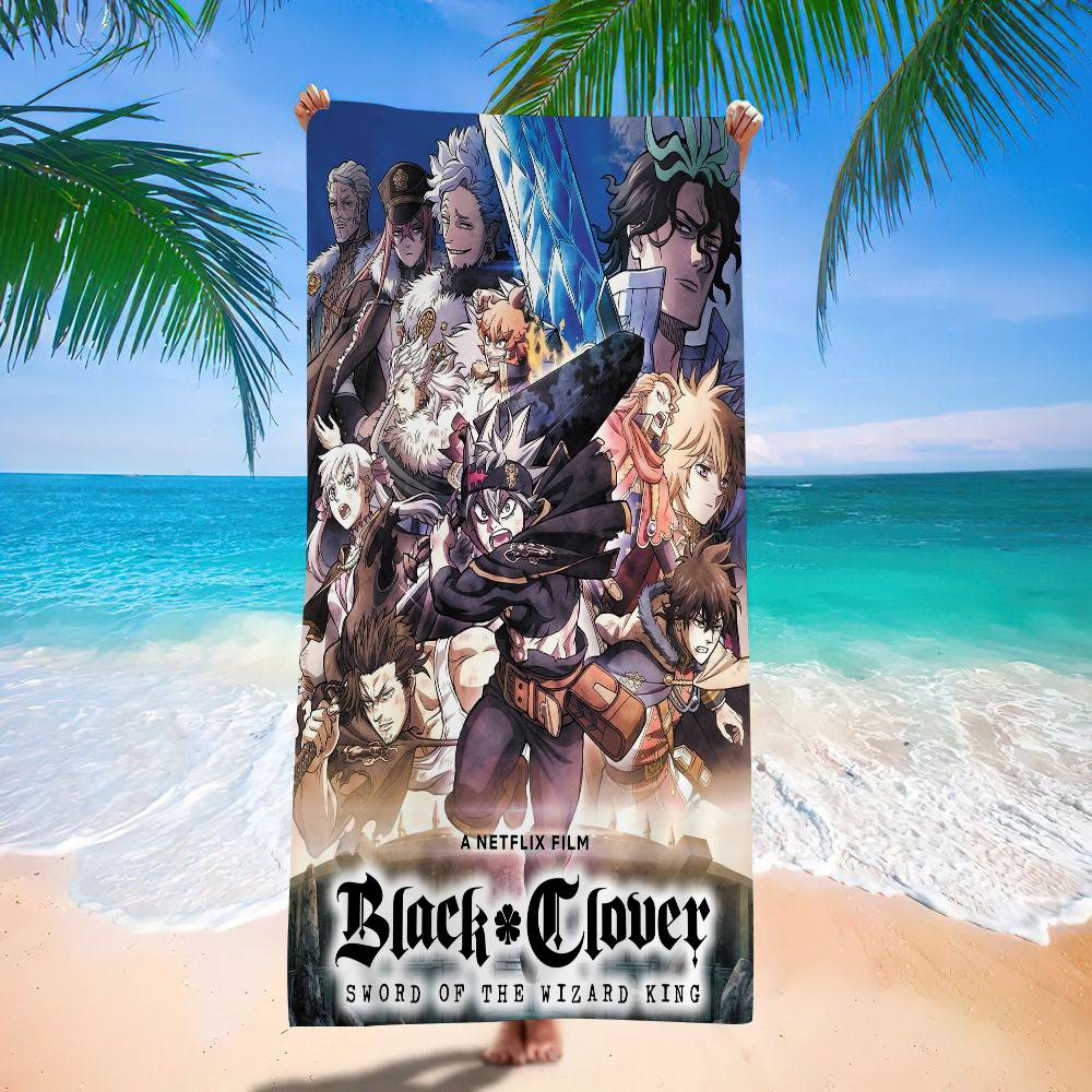 Anime B-Black Hot C-Clover Microfiber Printed Beach Towel Mountain Climbing Yoga Beach Swimming Running Absorbent Soft Towel