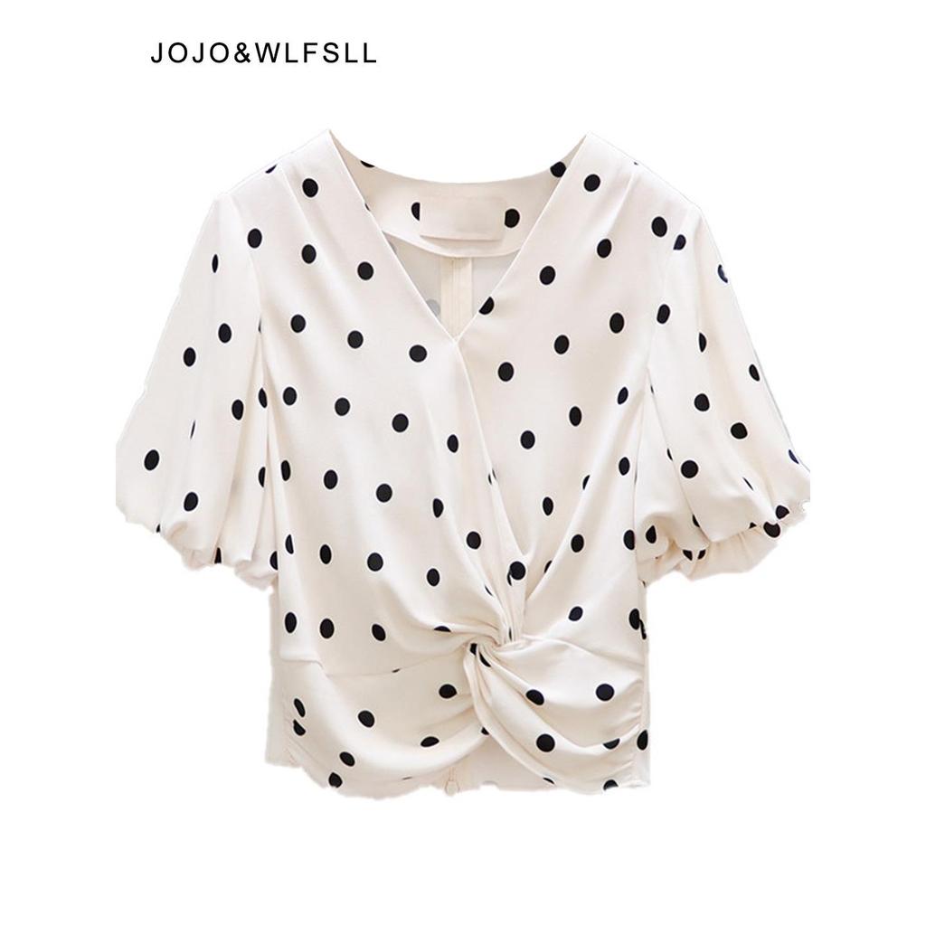 In Stock: Gourcuff Women's Retro Polka Dot Puff Sleeve Waist-Cinched Shirt - 2026 Spring New Arrivals