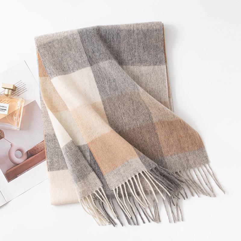 Plaid Wool Scarf for Men and Women High End Autumn and Winter Warm Scarf  Versatile Tassel Lambswool Shawl