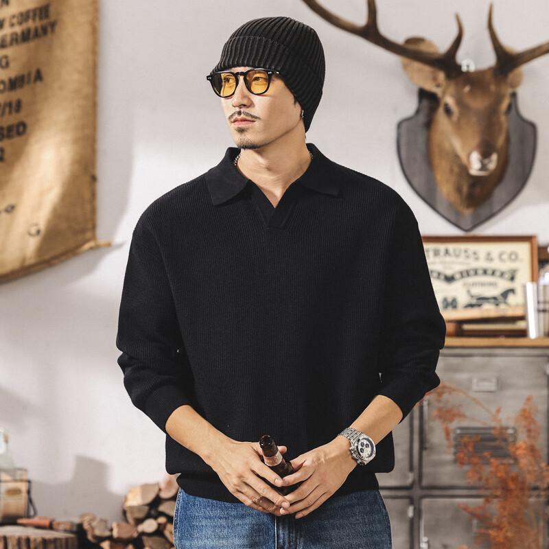 

Jie Leinor Men s American Retro Seagull Collar Loose Knit Sweater L