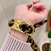 Y2K Leopard Print Ribbon Metal Bracelet - Women's Retro European Style Fashion Accessory.