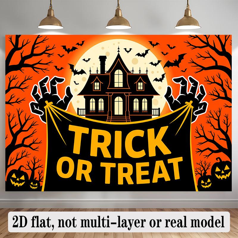 Party Backdrop Halloween Orange Flat Banners Spooky Haunted House Celebrations Wedding Event Photo Background Front Door Decor