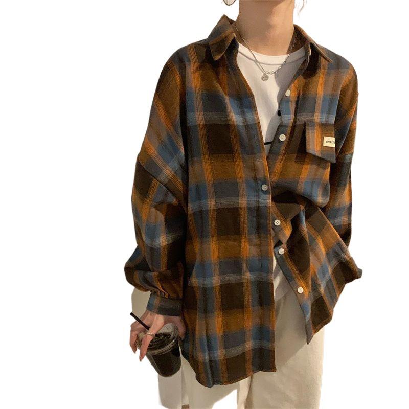 Women's Plaid Jacket Shirt – Retro Hong Kong Style, Chic Blouse for Spring/Autumn 2025