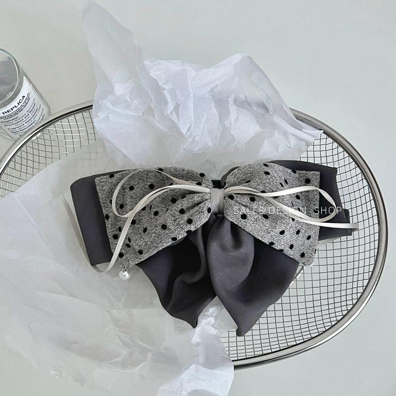 French Polka Dot Bow Claw Clip - Chic Autumn/Winter Hair Accessory