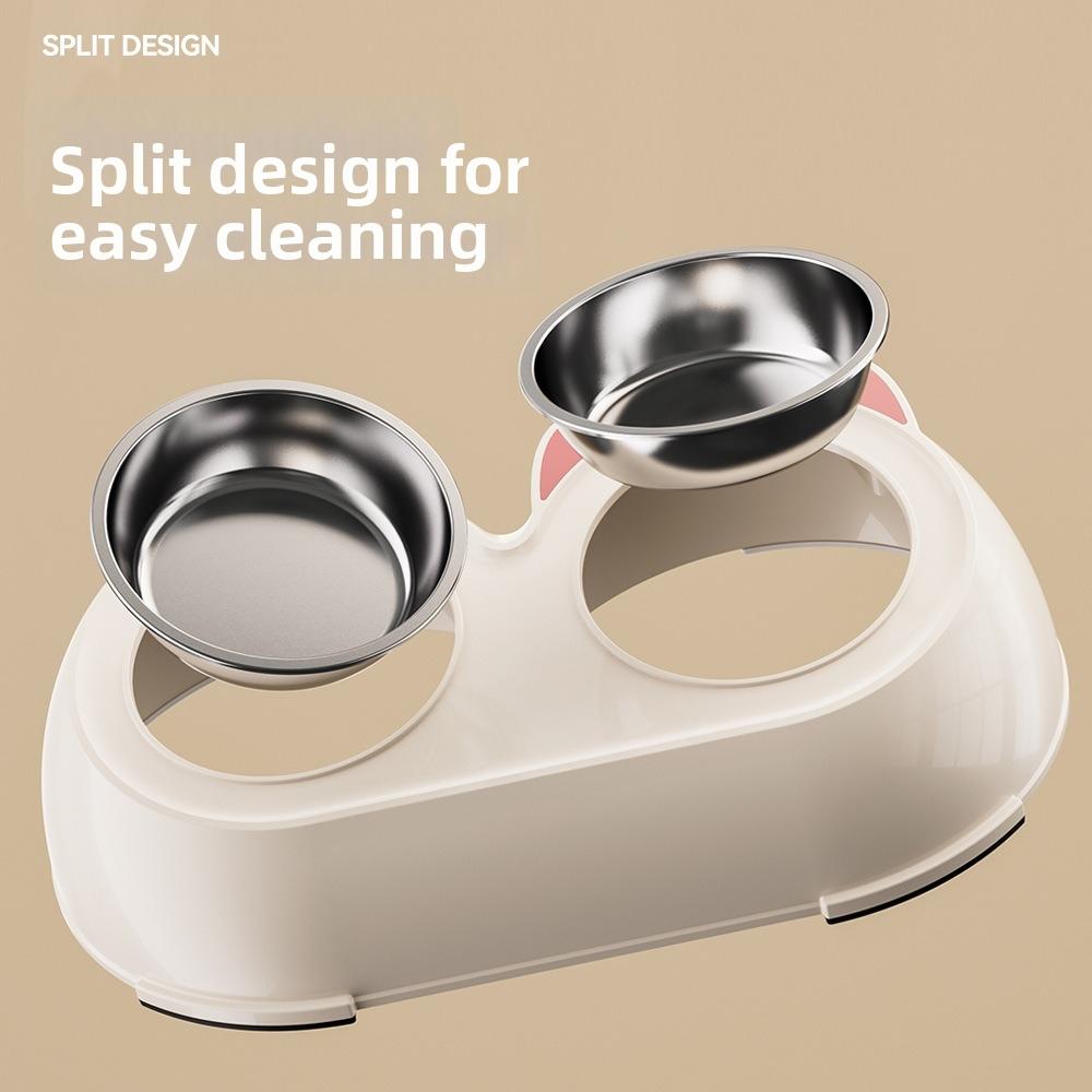 Plastic Cat Food Water Bowls Stainless Steel Pet Water Feeder Practical Pet Double Bowls  Pet Food