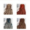 Autumn Winter New Version Reduction Splicing Bandage Thin Knitted Long Versatile Corduroy Floral Dress Fashion