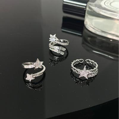Bague Météore Design de Niche Féminin Luxe Léger Haut de Gamme Vent Froid Incrustée de Zircon Petit Vent Parfumé Ouverture Étoile