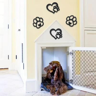 4 Pcs Dog Paw Print Decorations Wooden Pet Paw Prints Wall Art