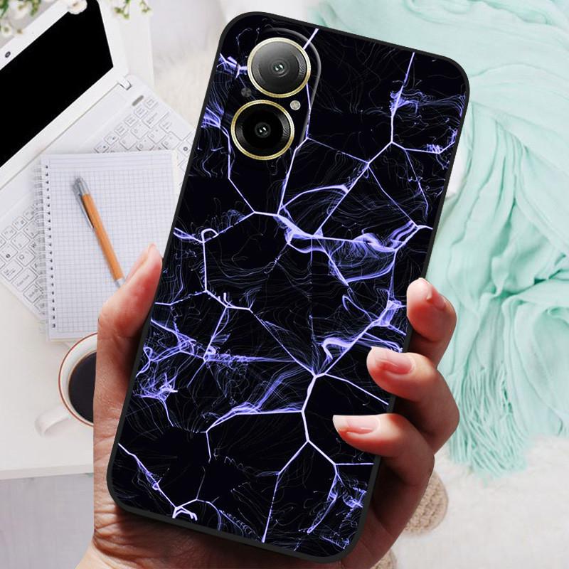 Für Realme C67 4G Hülle RMX3890 Beliebte Blumengemalte Abdeckung Silikon Handyhülle Für Realme C67 C 67 RealmeC67 4G Weiche Taschen Schwarz