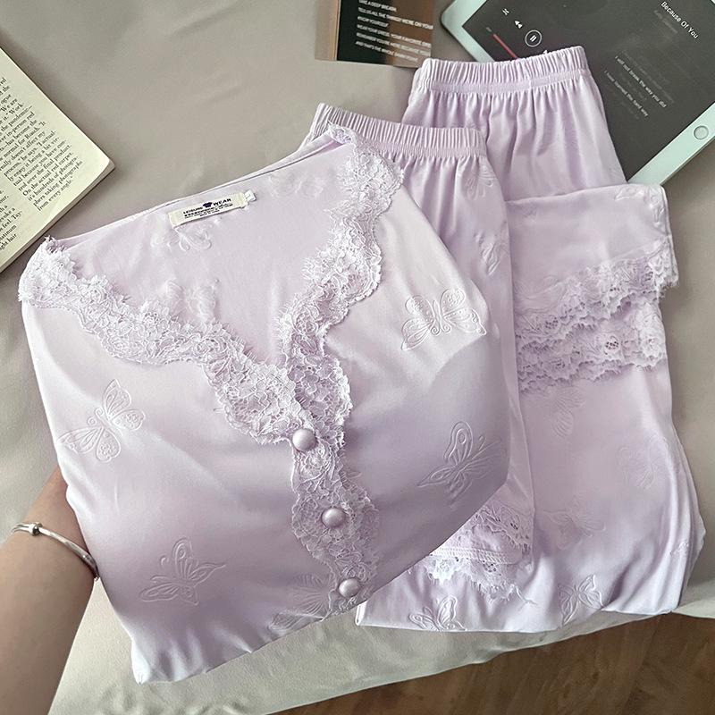 Women's Summer Tencel Cotton Pajama Set with Bra: New 2025 Short Sleeve Three-Piece Loungewear.