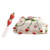 Beurrier Français Bucolique à Fraises en Céramique Avec Couvercle et Spatule Pour Étaler et Conserver Facilement le Beurre