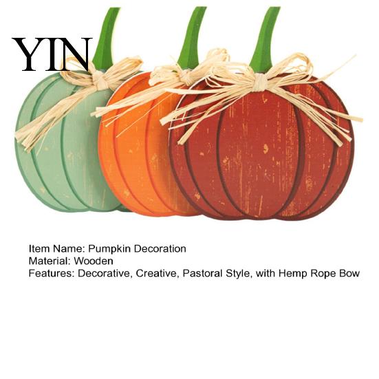 Rustic Home Aesthetic Pieces 3Pcs Autumn Pumpkin Ornaments, Wooden with Hemp Rope Bow Multi Color Fall Ornaments Table Decor for Farmhouse Seasonal