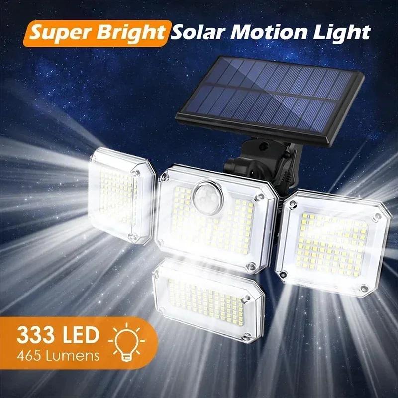 138/198/333/74 LED Solar Lights Outdoor Motion Sensor Human Induction Adjustable Head IP65 Waterproof Solar Power Wall Lamp