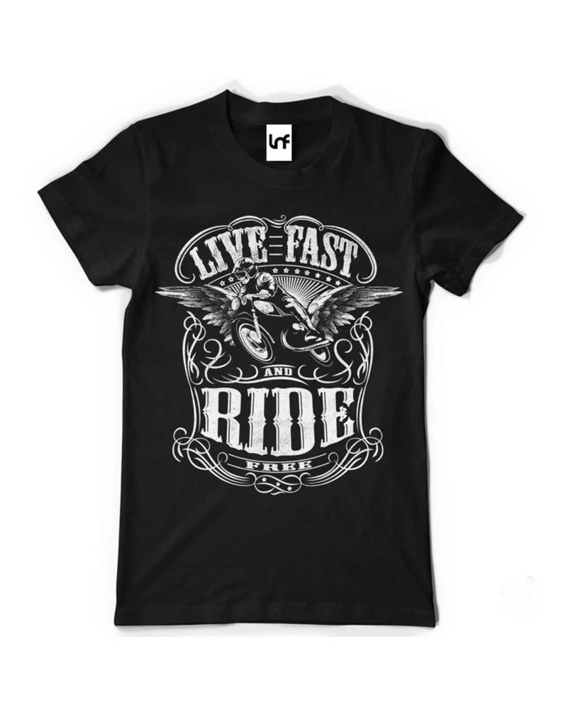 Live Fast And Ride Free Motorbike Graphic Tee Unisex Black TShirt (Sb032) S