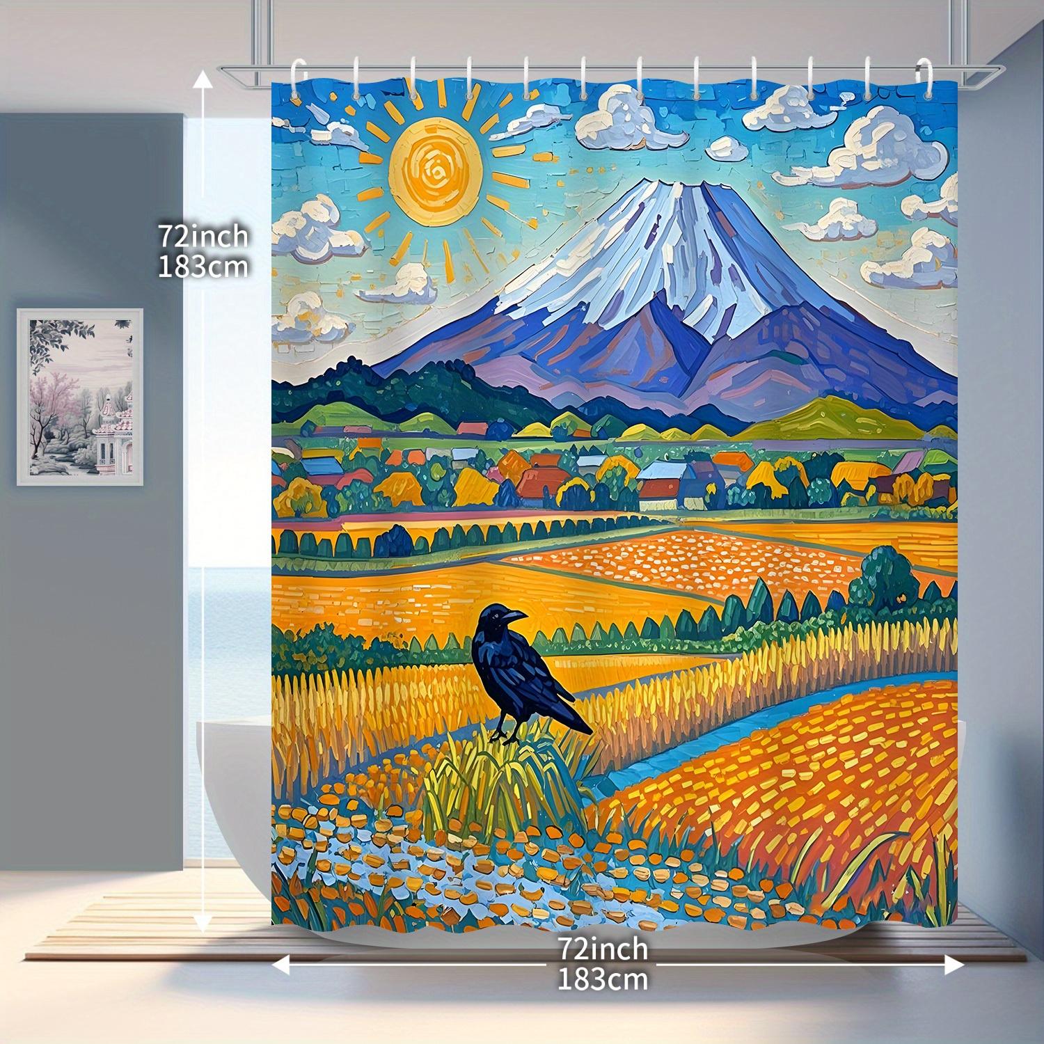

Oil Painting Mount Fuji Scenery Shower Curtain With 12 Hooks - Bathroom Decor & Accessories W60H190(CM)-1 Pcs