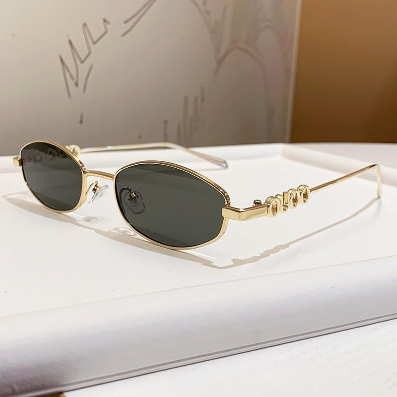 French Style Geometric Sunglasses For Men And Women With Uv400 Protection And Metal Frame GoldFrameGreen