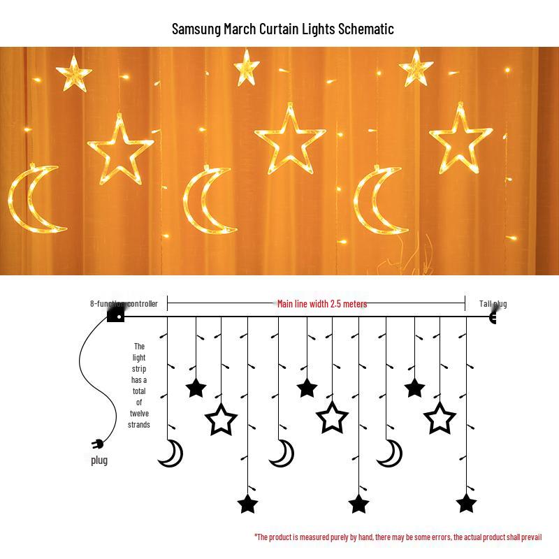 LED Colorful Flashing String & Star Lights - Creative Moon & Warm White Bedroom Decor