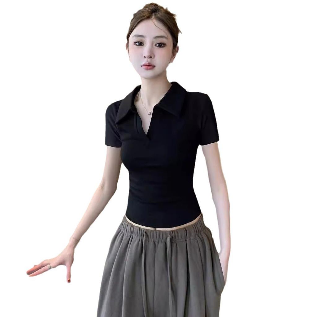 White POLO Neck Short-sleeved T-shirt Women's Summer New Slim-fitting and Thin Short Top