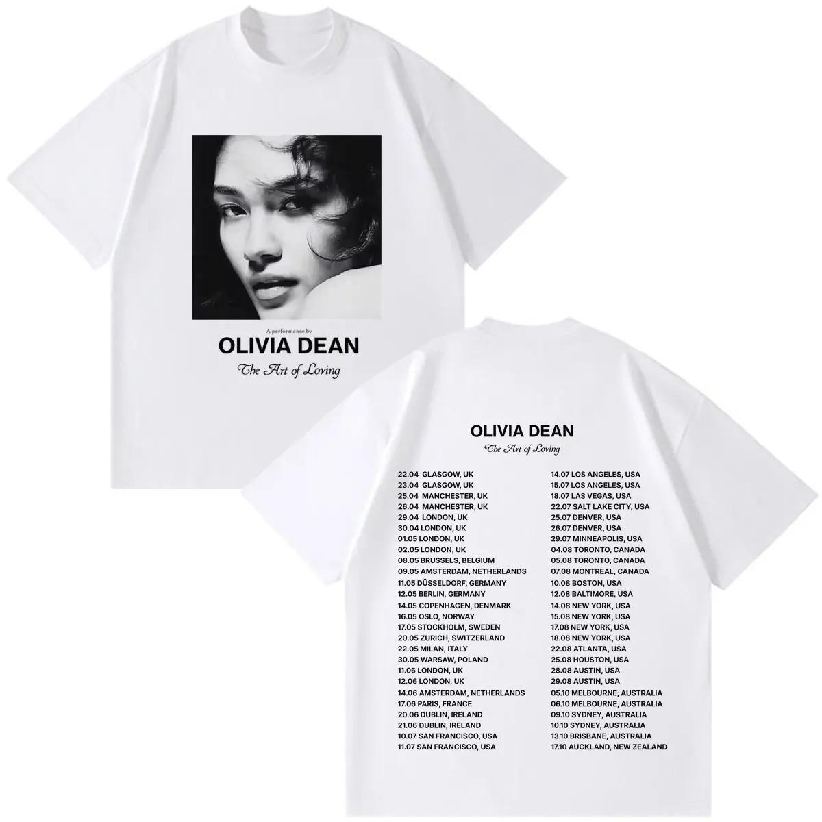 Olivia Dean Art of Loving Tour 2026 Grafik T-Shirt Herren Damen Hip-Hop Vintage T-Shirts Locker Lässig Baumwolle Übergroße T-Shirts M white