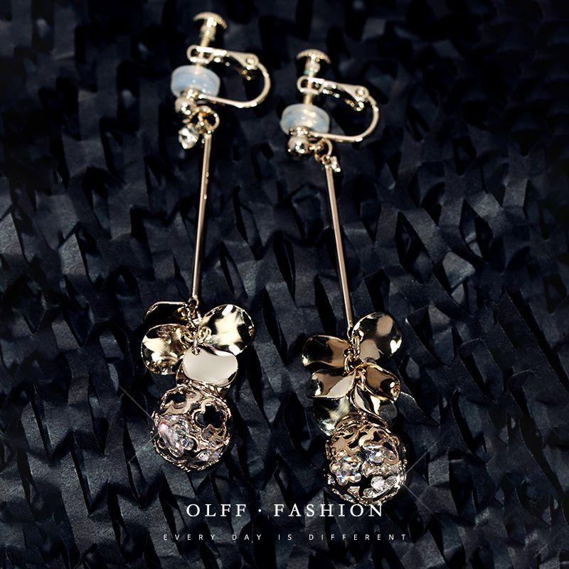 

Fashion Silver Ear Hook Floral Ball Non-Piercing Women s Gift Rhinestone Sequin-no ear hole adjustable screw ear clip