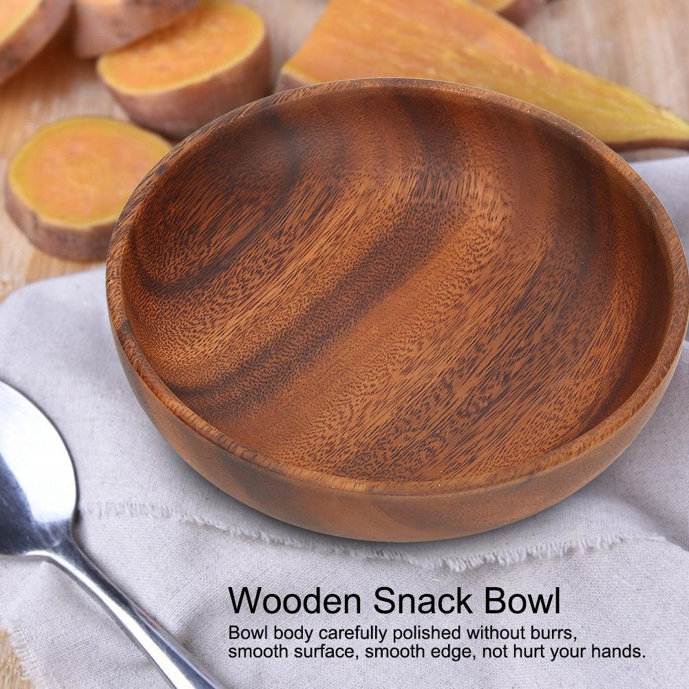 Wooden Snack Dish Fruit Food Salad Soup Bowl For Home Coffee Shop