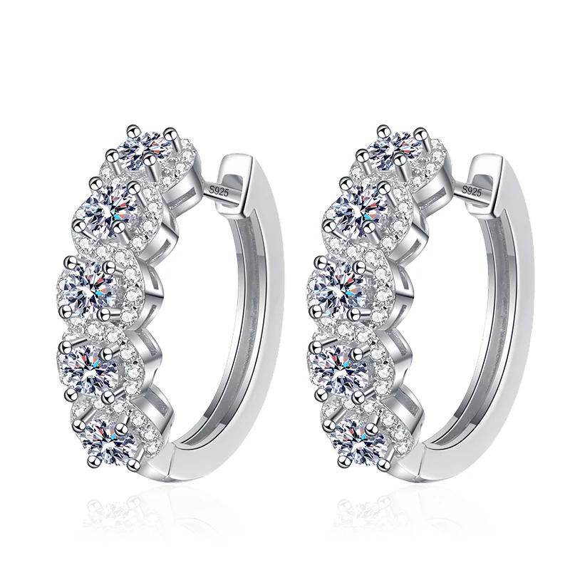 NeeTim Moissanite Earrings for Women D VVS1 Round Shaped Lab Diamond 925 Sterling Silver Party Wedding Hoop Earring Fine Jewelry 1ct