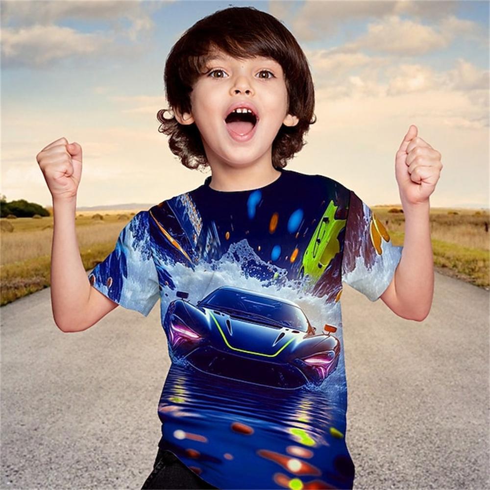 Jungen Sommerkleidung T-Shirts für Kinder Auto Grafik T-Shirts Kinderbekleidung Baby Kurzarm Print Lässige Jungenkleidung