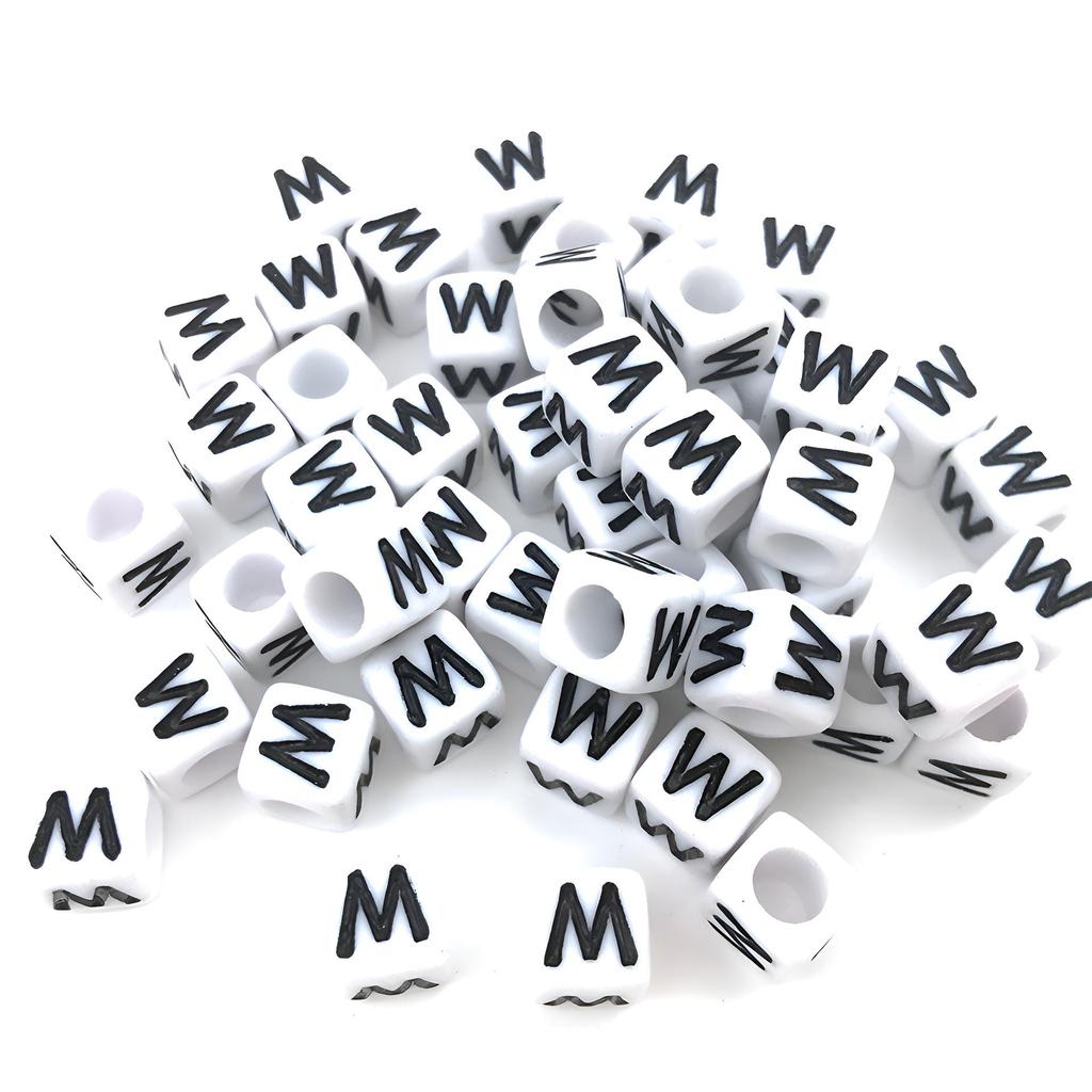 6x6mm Black Letter Beads On White Acrylic Squares for DIY Jewelry and Creative Accessories