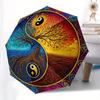 Yin Yang Tree of Life Wall Art Decor Umbrella, Portable 3-Fold Compact Umbrella for Men & Women R160