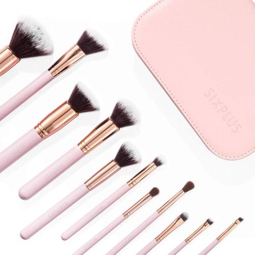 SIXPLUS 11pcs Makeup Brush Set Noble Gold Classic Series Makeup Brush Cosmetic Brush Soft Cute Pink