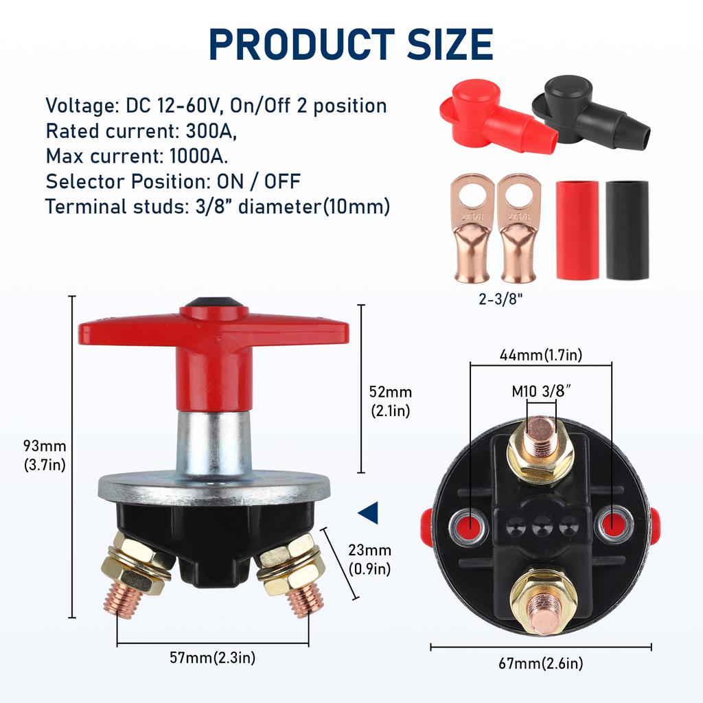 300A Truck Car Battery Power Switch, Fixed Key Disconnect Isolator Circuit Breaker Main Switch Master Cut Off Kill Switch Key