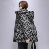 Winter Women's Mid Length Printed Down Cotton Jacket Standing Collar Hooded Winter Clothing