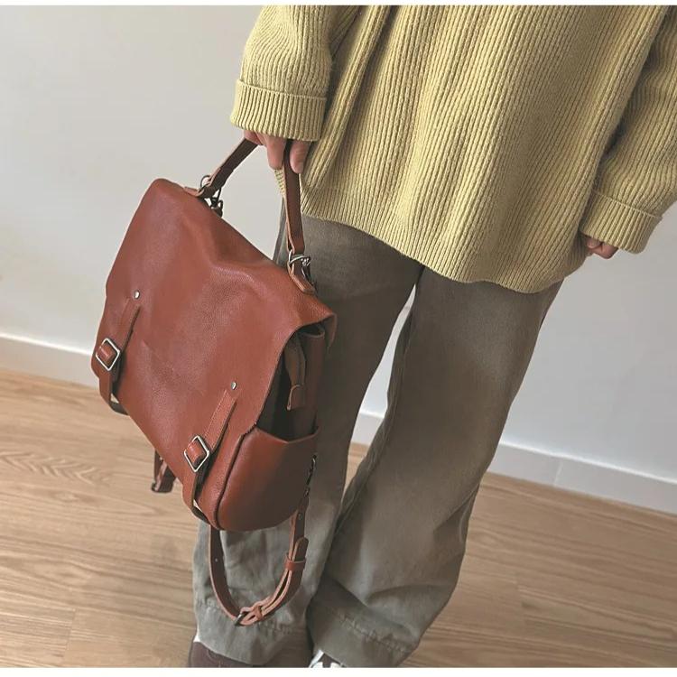 Mochila de Cuero Genuino Johnature para Mujer Gran Capacidad Mochila para Viajes y Commuting Bolso de Hombro Multifuncional
